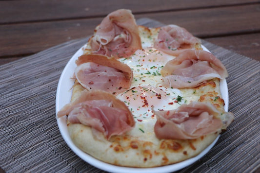 Farm Egg Thin Crust Flatbread by Geoff Lazlo